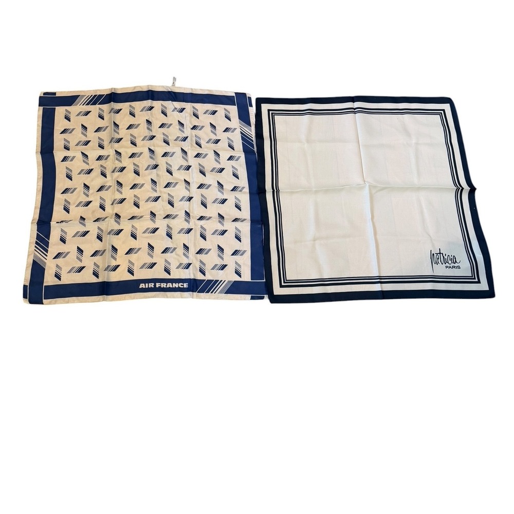 Vintage Air France & Patricia Paris Scarf Bundle Navy Blue White Square Silk Mix